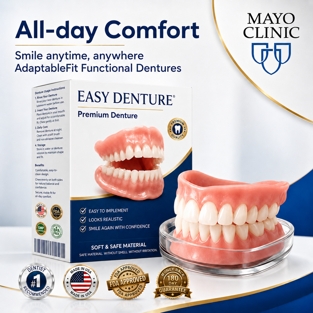 Custom-Fit Instant Smile Dentures – Natural Looking Comfort Fit